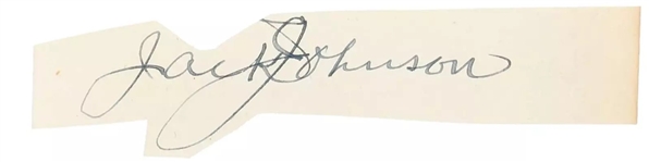 Boxing: Jack Johnson Vintage Fighting-Era Signed 1" x 4" Album Page (JSA)