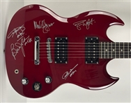 AC/DC Group-Signed Guitar – Featuring Signatures of Angus Young, Brian Johnson, Malcolm Young, Simon Wright & Cliff Williams (PSA/DNA )