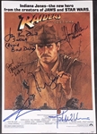 Raiders of the Lost Ark Cast Multi-Signed 12" x 18" Poster w/ Ford, Lucas, & More! (6 Sigs)(ACOA)