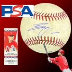 Shohei Ohtani Game Used & Signed OML Baseball :: Used 8-7-2018 w/ Full Game Ticket - Ohtani ROOKIE YEAR - 12th Career HR & 3 RBI Game!(MLB Holo & PSA/DNA)